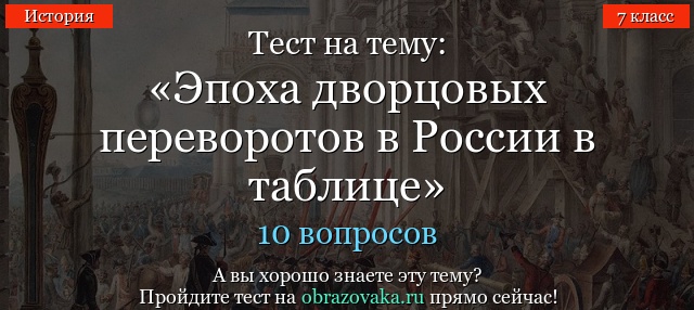 ТЕСТ ПО ИСТОРИИ 8 КЛАСС ПЕРИОД ДВОРЦОВЫХ ПЕРЕВОРОТОВ ОХВАТЫВАЕТ ВРЕМЯ ПОСЛЕ СМЕРТИ ПЕТРА 1